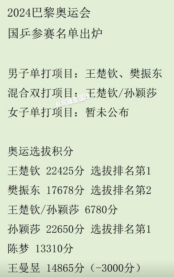2024巴黎奥运会国乒参赛名单出炉马龙落选无缘冲击三圈大满贯WilliamHill(图1)