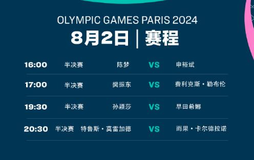 2024巴黎奥运会乒乓球半决赛赛程直播时间表8月2日今天国乒比赛对阵名单(图1)