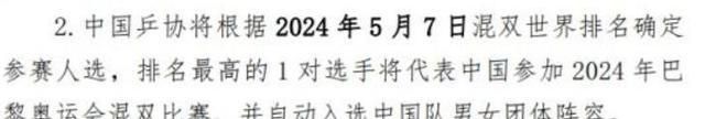 奥运选拔最新积分出炉国乒单打名额大局已定女团因威廉希尔一人存变数(图2)