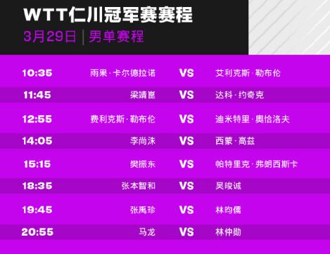WTT仁川冠军赛2024赛程直播时间表3月29日今天比赛对阵名单最新威廉希尔(图1)