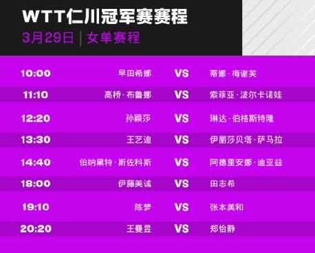 WTT仁川冠军赛2024赛程直播时间表3月29日今天比赛对阵名单最新威廉希尔(图2)