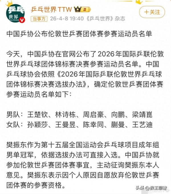 王皓说王楚钦状态精神情绪都很好(图1)
